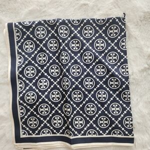 Tory Burch Navy and White Patterned Scarf